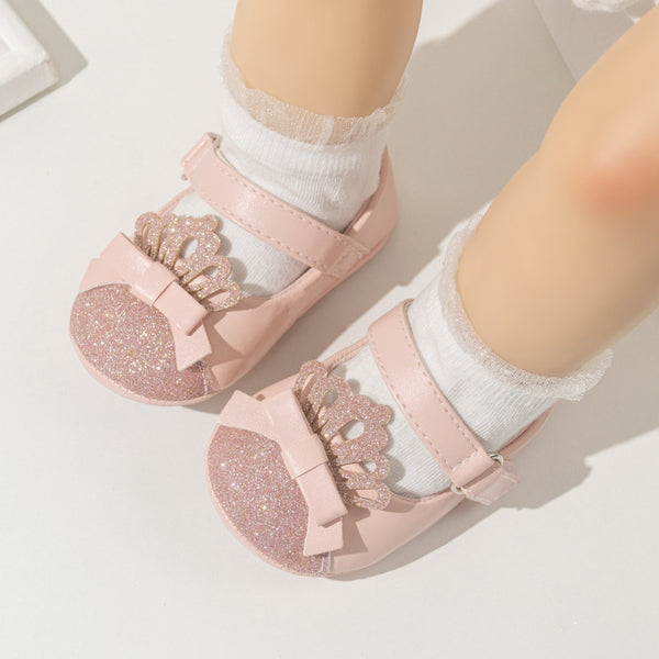 6 To 12 Months Newborn Baby Girls Belly Shoe Partywear Anti-Slip Sandal Booties (Pink)-BT4579