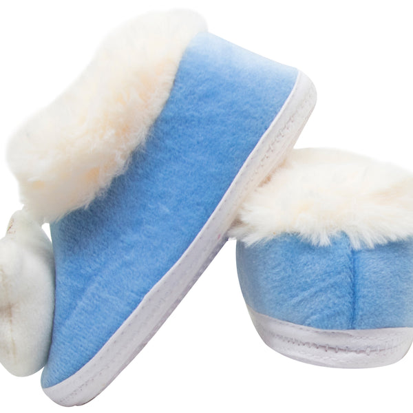 Baby Unisex Cotton and Fur Teddy Face White,Blue Lace Booties-BT457
