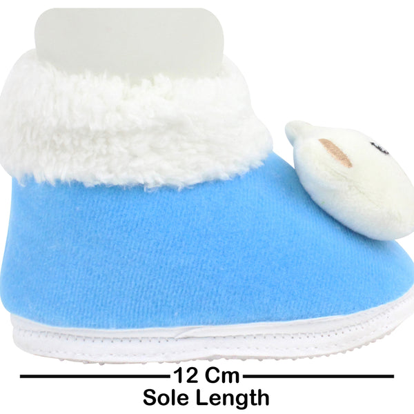 Baby Unisex Cotton and Fur Teddy Face White,Blue Lace Booties-BT457