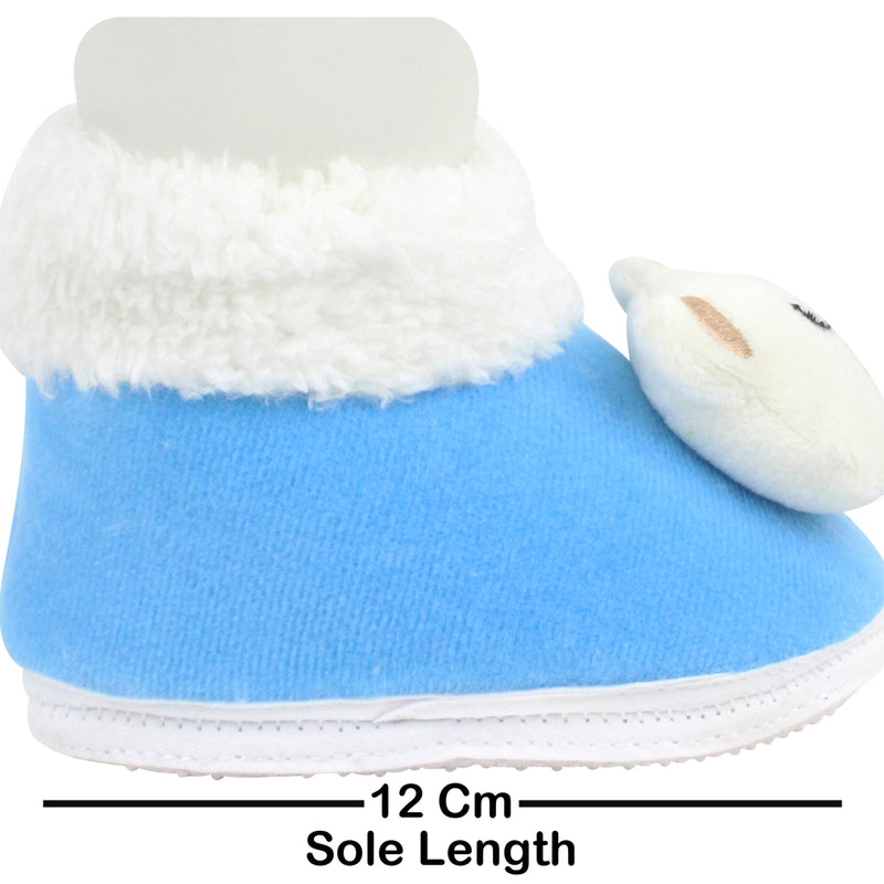 Baby Unisex Cotton and Fur Teddy Face White,Blue Lace Booties-BT457