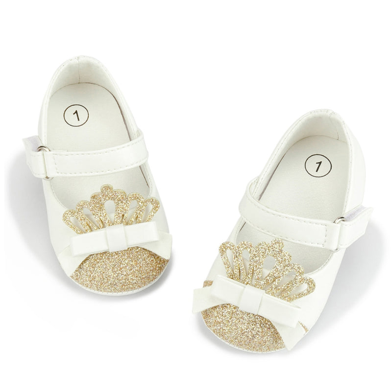 6 To 12 Months Newborn Baby Girls Belly Shoe Partywear Anti-Slip Sandal Booties (White)-BT4580