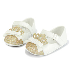 6 To 12 Months Newborn Baby Girls Belly Shoe Partywear Anti-Slip Sandal Booties (White)-BT4580