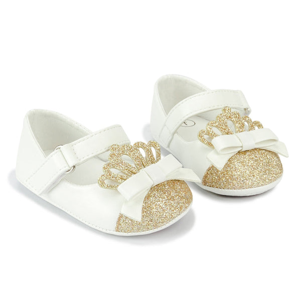6 To 12 Months Newborn Baby Girls Belly Shoe Partywear Anti-Slip Sandal Booties (White)-BT4580