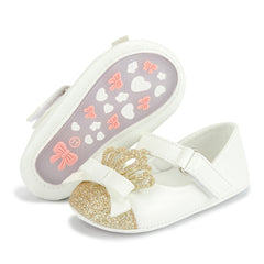 6 To 12 Months Newborn Baby Girls Belly Shoe Partywear Anti-Slip Sandal Booties (White)-BT4580