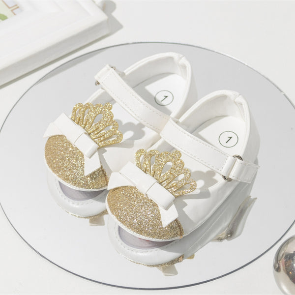 6 To 12 Months Newborn Baby Girls Belly Shoe Partywear Anti-Slip Sandal Booties (White)-BT4580