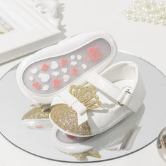 6 To 12 Months Newborn Baby Girls Belly Shoe Partywear Anti-Slip Sandal Booties (White)-BT4580