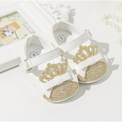 6 To 12 Months Newborn Baby Girls Belly Shoe Partywear Anti-Slip Sandal Booties (White)-BT4580