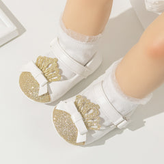 6 To 12 Months Newborn Baby Girls Belly Shoe Partywear Anti-Slip Sandal Booties (White)-BT4580