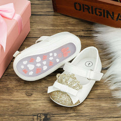 6 To 12 Months Newborn Baby Girls Belly Shoe Partywear Anti-Slip Sandal Booties (White)-BT4580