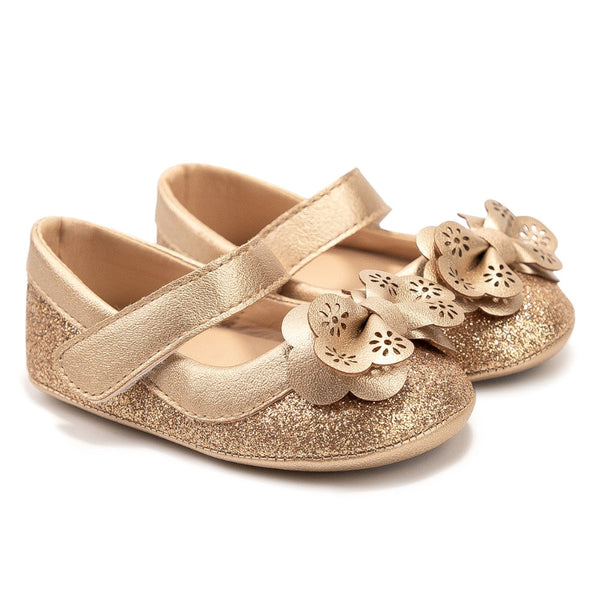 6 To 12 Months Newborn Baby Girls Belly Shoe Partywear Anti-Slip Sandal Booties (Gold)-BT4581