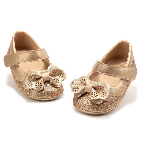6 To 12 Months Newborn Baby Girls Belly Shoe Partywear Anti-Slip Sandal Booties (Gold)-BT4581