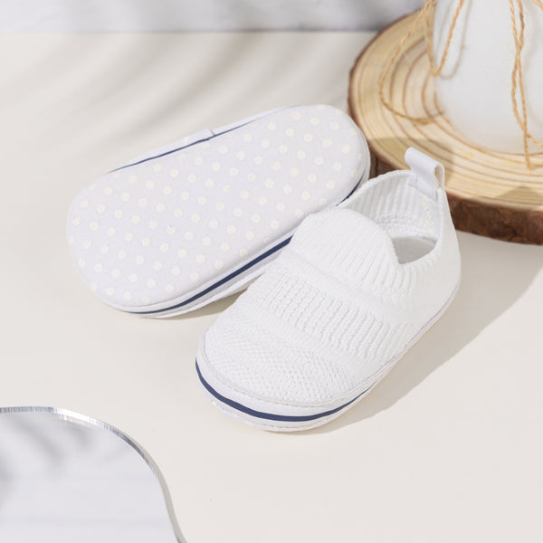6 to 12 Months Baby Boys & Girls Cotton Mesh Sneaker Shoes,Infant Slip On Booties (White)-BT4582