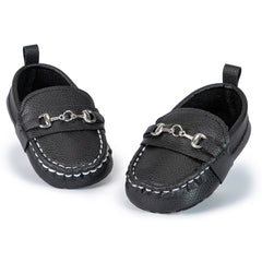 6 to 12 Months Baby Boys Synthetic Leather Loafer Shoes,Infant Non Slip Booties (Black)-BT4584