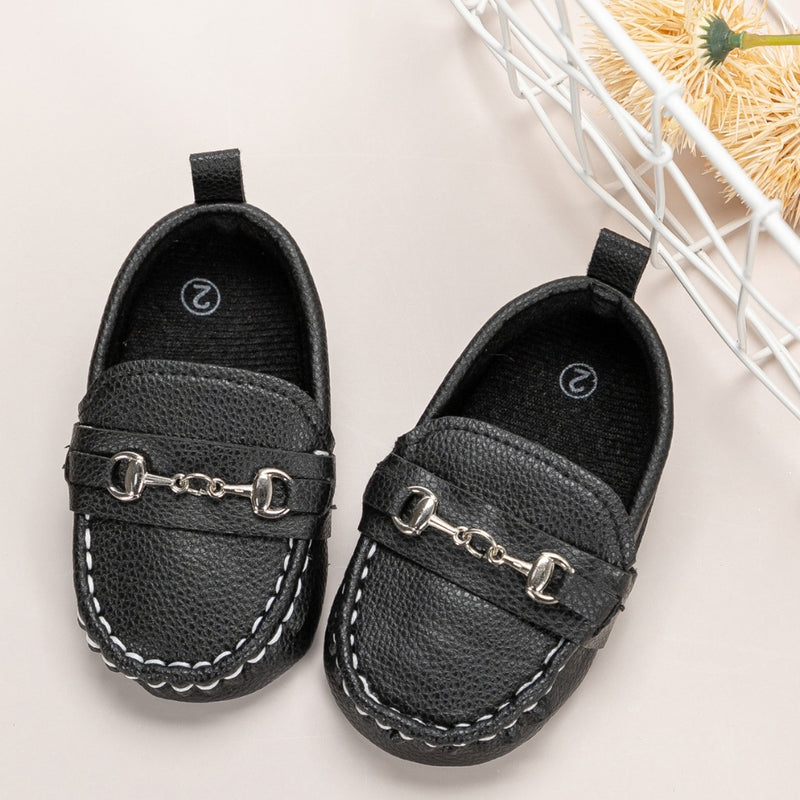 6 to 12 Months Baby Boys Synthetic Leather Loafer Shoes,Infant Non Slip Booties (Black)-BT4584