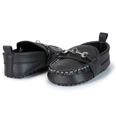 6 to 12 Months Baby Boys Synthetic Leather Loafer Shoes,Infant Non Slip Booties (Black)-BT4584