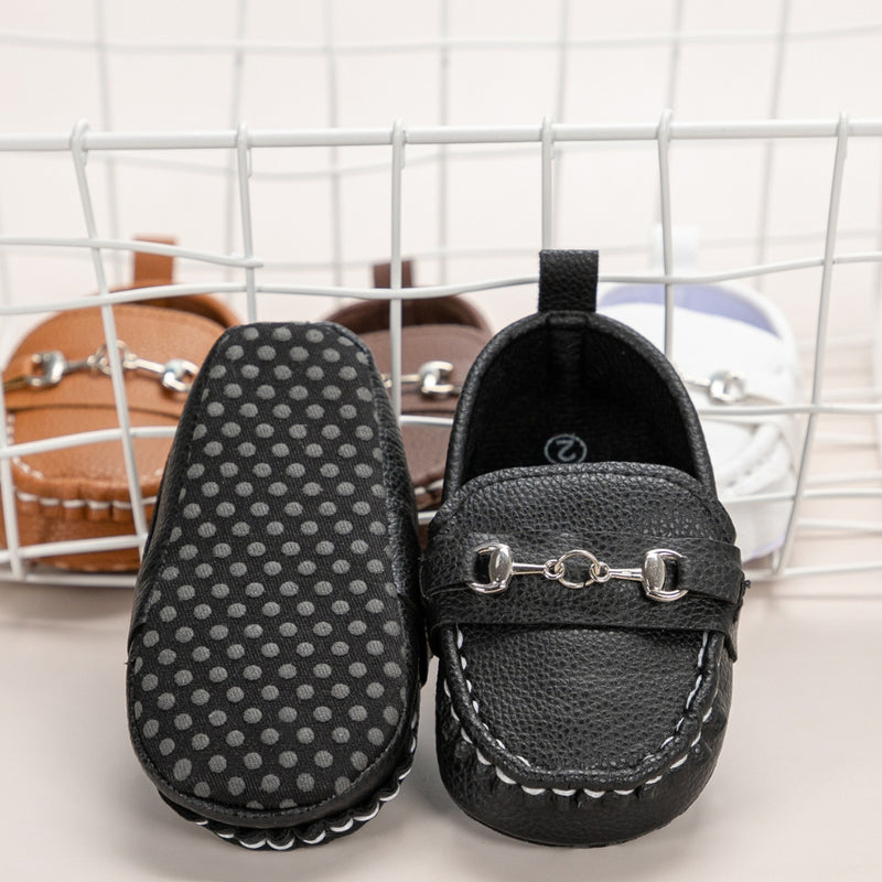 6 to 12 Months Baby Boys Synthetic Leather Loafer Shoes,Infant Non Slip Booties (Black)-BT4584