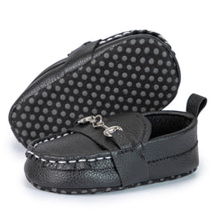 6 to 12 Months Baby Boys Synthetic Leather Loafer Shoes,Infant Non Slip Booties (Black)-BT4584