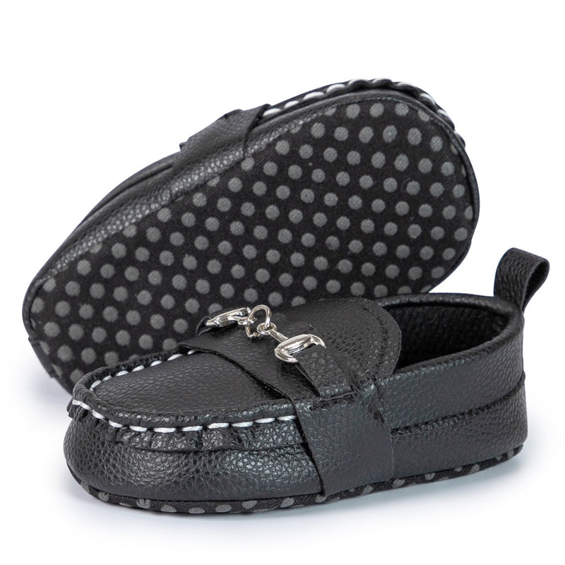 6 to 12 Months Baby Boys Synthetic Leather Loafer Shoes,Infant Non Slip Booties (Black)-BT4584