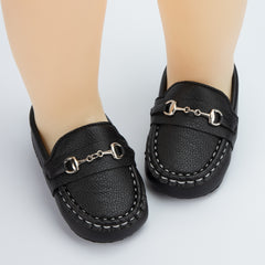 6 to 12 Months Baby Boys Synthetic Leather Loafer Shoes,Infant Non Slip Booties (Black)-BT4584