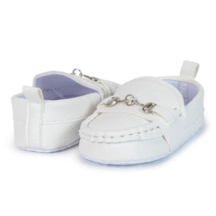 6 to 12 Months Baby Boys  Synthetic Leather Loafer Shoes,Infant Non Slip Booties (White)-BT4585