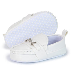 6 to 12 Months Baby Boys  Synthetic Leather Loafer Shoes,Infant Non Slip Booties (White)-BT4585