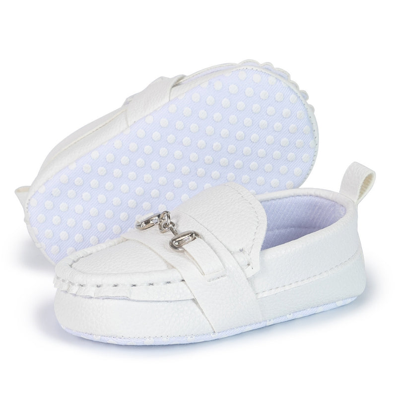 6 to 12 Months Baby Boys  Synthetic Leather Loafer Shoes,Infant Non Slip Booties (White)-BT4585