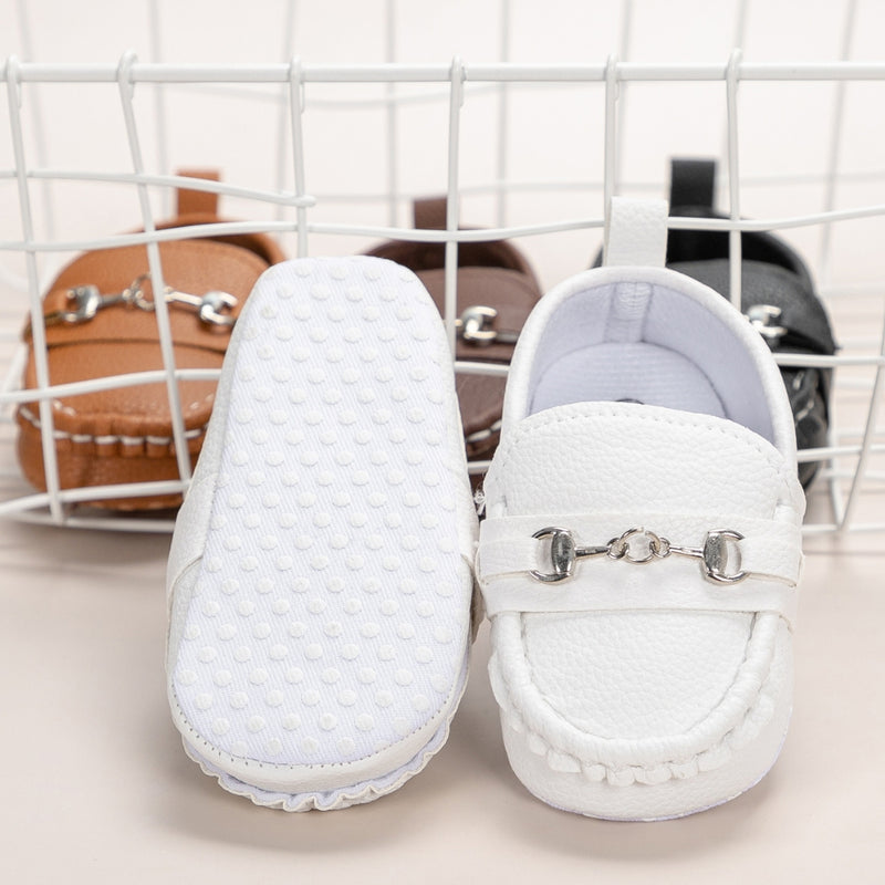 6 to 12 Months Baby Boys  Synthetic Leather Loafer Shoes,Infant Non Slip Booties (White)-BT4585