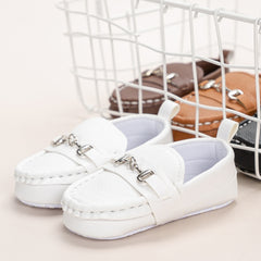6 to 12 Months Baby Boys  Synthetic Leather Loafer Shoes,Infant Non Slip Booties (White)-BT4585