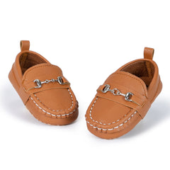 6 to 12 Months Baby Boys Synthetic Leather Loafer Shoes,Infant Non Slip Booties (Brown)-BT4586