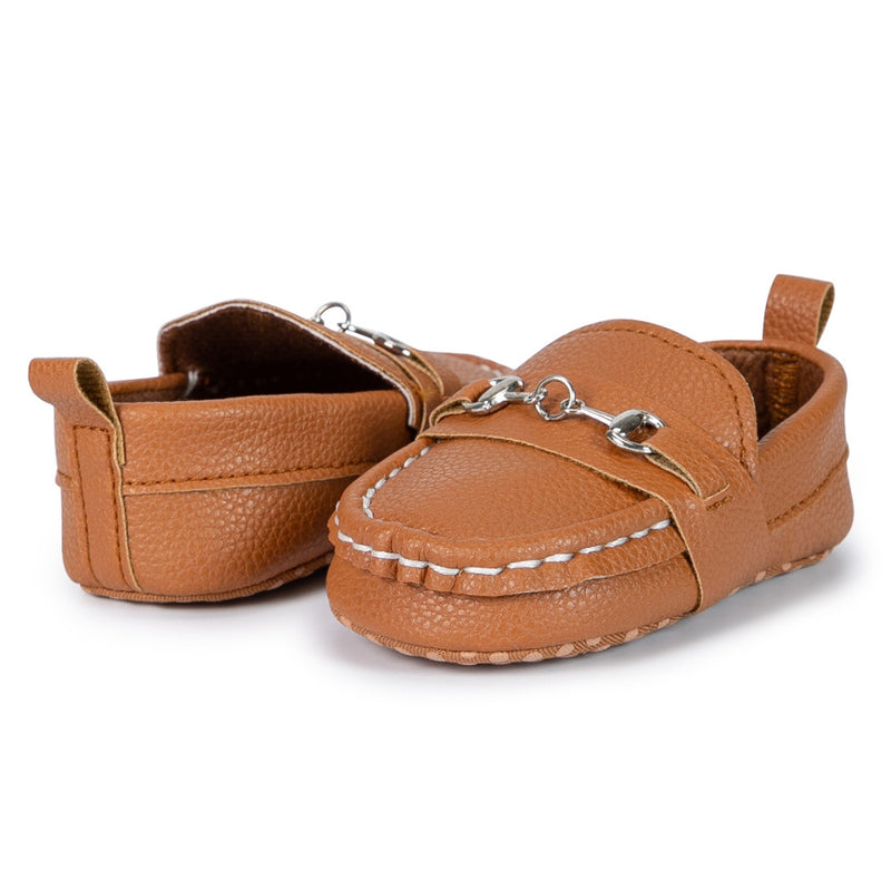 6 to 12 Months Baby Boys Synthetic Leather Loafer Shoes,Infant Non Slip Booties (Brown)-BT4586