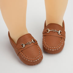 6 to 12 Months Baby Boys Synthetic Leather Loafer Shoes,Infant Non Slip Booties (Brown)-BT4586