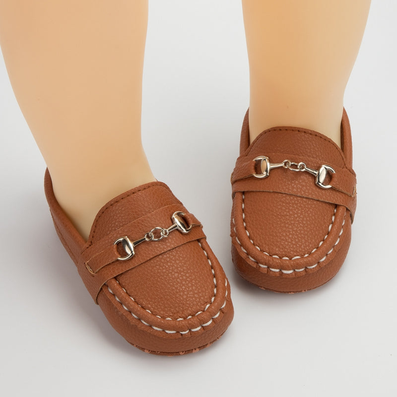 6 to 12 Months Baby Boys Synthetic Leather Loafer Shoes,Infant Non Slip Booties (Brown)-BT4586