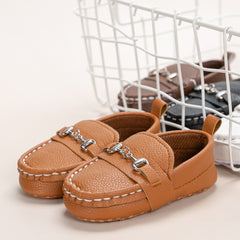 6 to 12 Months Baby Boys Synthetic Leather Loafer Shoes,Infant Non Slip Booties (Brown)-BT4586