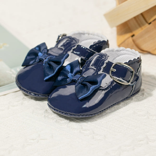 6 To 12 Months Newborn Baby Girls Belly Shoe Anti-Slip Sandal Booties (Navy Blue)-BT4587