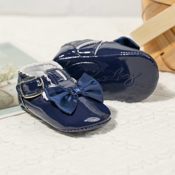 6 To 12 Months Newborn Baby Girls Belly Shoe Anti-Slip Sandal Booties (Navy Blue)-BT4587