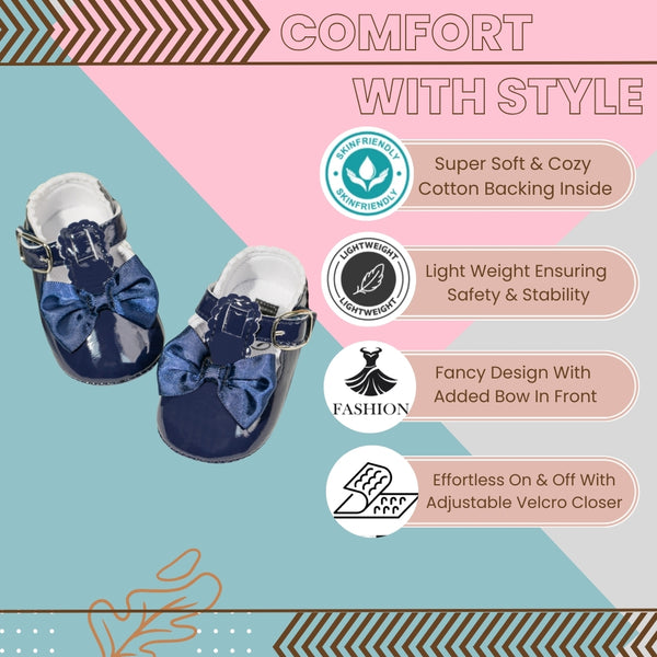 6 To 12 Months Newborn Baby Girls Belly Shoe Anti-Slip Sandal Booties (Navy Blue)-BT4587
