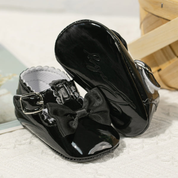 6 To 12 Months Newborn Baby Girls Belly Shoe Anti-Slip Sandal Booties (Black)-BT4588