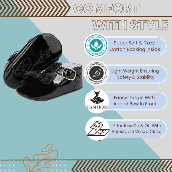 6 To 12 Months Newborn Baby Girls Belly Shoe Anti-Slip Sandal Booties (Black)-BT4588