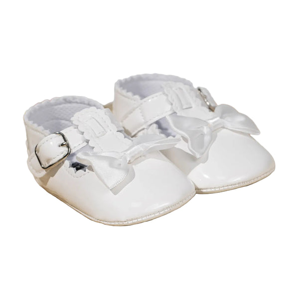6 To 12 Months Newborn Baby Girls Belly Shoe Partywear Anti-Slip Sandal Booties (White)-BT4589