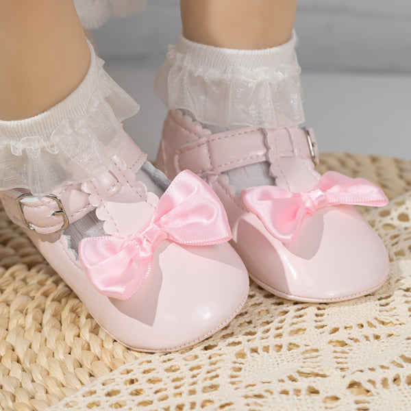 6 To 12 Months Newborn Baby Girls Belly Shoe Partywear Anti-Slip Sandal Booties (Pink)-BT4590