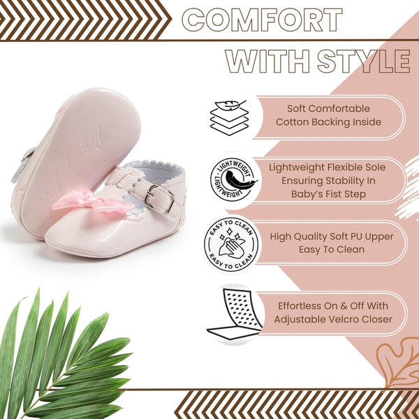 6 To 12 Months Newborn Baby Girls Belly Shoe Partywear Anti-Slip Sandal Booties (Pink)-BT4590