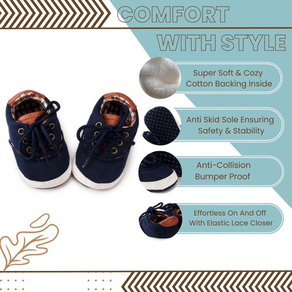 6 to 12 Months Baby Boys & Girls Canvas Shoes,Infant Non Slip Sole Lace Closure Booties (Dark Blue)-BT4591