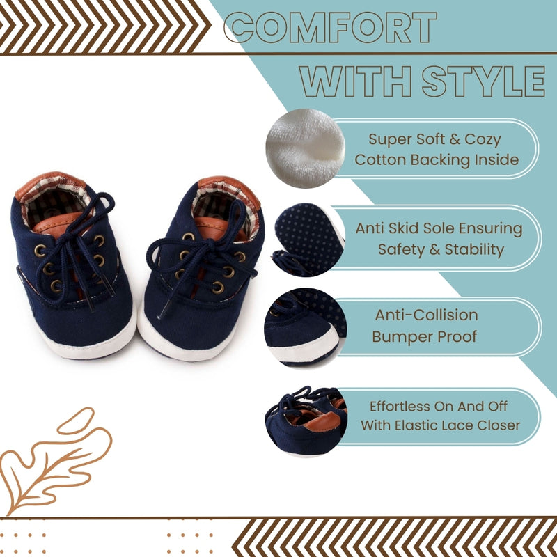 6 to 12 Months Baby Boys & Girls Canvas Shoes,Infant Non Slip Sole Lace Closure Booties (Dark Blue)-BT4591