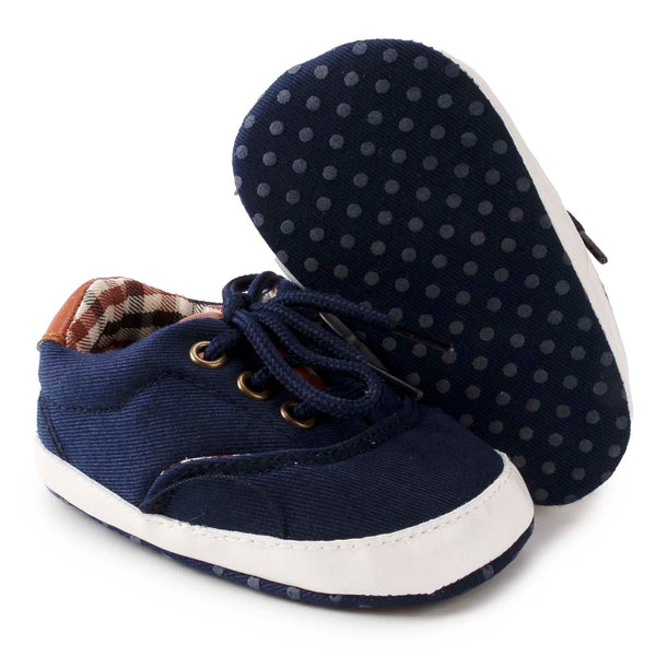 6 to 12 Months Baby Boys & Girls Canvas Shoes,Infant Non Slip Sole Lace Closure Booties (Dark Blue)-BT4591