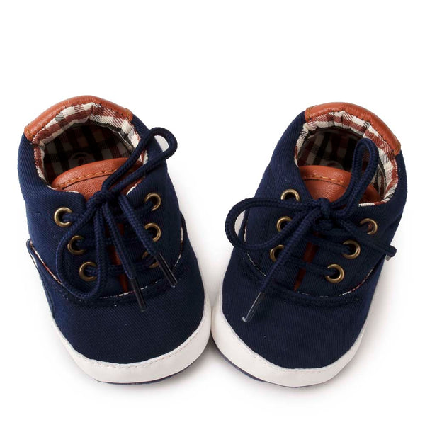 6 to 12 Months Baby Boys & Girls Canvas Shoes,Infant Non Slip Sole Lace Closure Booties (Dark Blue)-BT4591