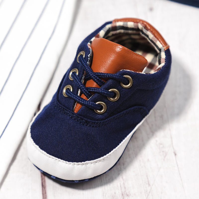 6 to 12 Months Baby Boys & Girls Canvas Shoes,Infant Non Slip Sole Lace Closure Booties (Dark Blue)-BT4591
