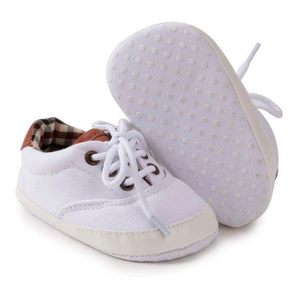 6 to 12 Months Baby Boys & Girls Canvas Shoes,Infant Non Slip Sole Lace Closure Booties (White)-BT4592