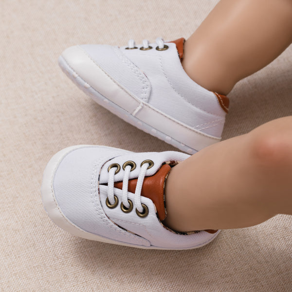 6 to 12 Months Baby Boys & Girls Canvas Shoes,Infant Non Slip Sole Lace Closure Booties (White)-BT4592