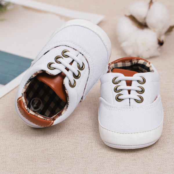 6 to 12 Months Baby Boys & Girls Canvas Shoes,Infant Non Slip Sole Lace Closure Booties (White)-BT4592