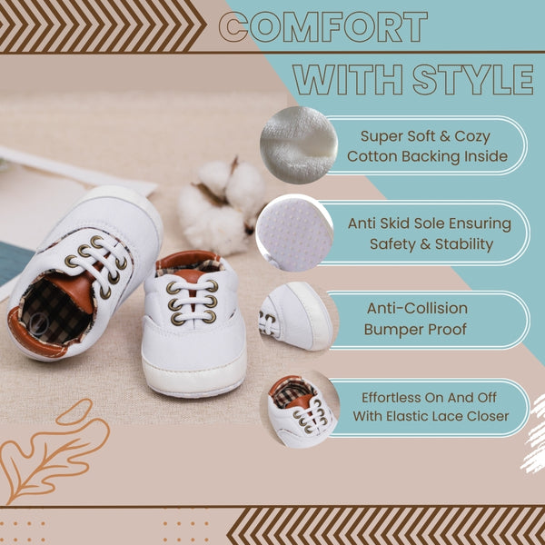 6 to 12 Months Baby Boys & Girls Canvas Shoes,Infant Non Slip Sole Lace Closure Booties (White)-BT4592